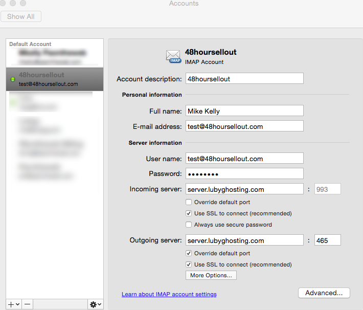 Setting up Outlook using IMAP on server.lubyghosting.com