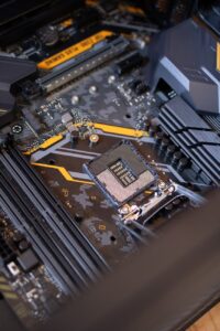 black and gray motherboard with firewall