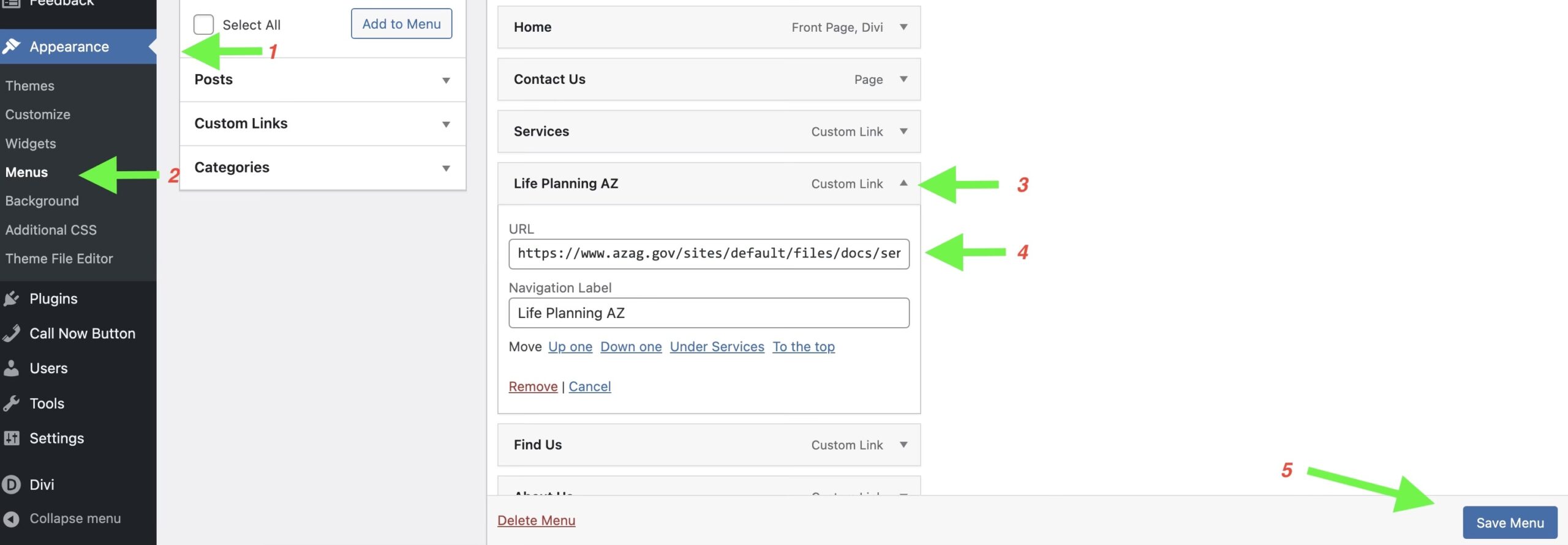 Edit WordPress Custom Link